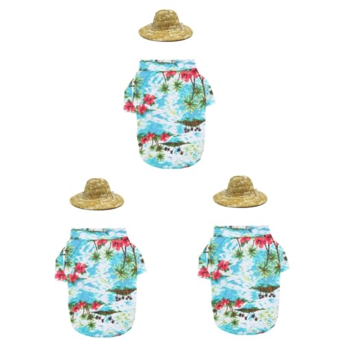 Beaupretty 3er-Set Hawaiihemd Für Hunde Sommerhemden Hawaiische Hundehemden Für Kleine Hunde Haustierkappe Hundemütze Hund Sommershirt Hawaiianisches Hemd Der Hund Strandkleidung Urlaub von Beaupretty