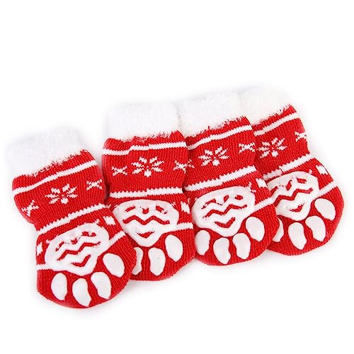 Beaupretty Wärme für Haustiere 4 Stück Weihnachtssocken für Hunde Größe S Baumwoll-/Gummi-katzensocken Schneefest von Beaupretty