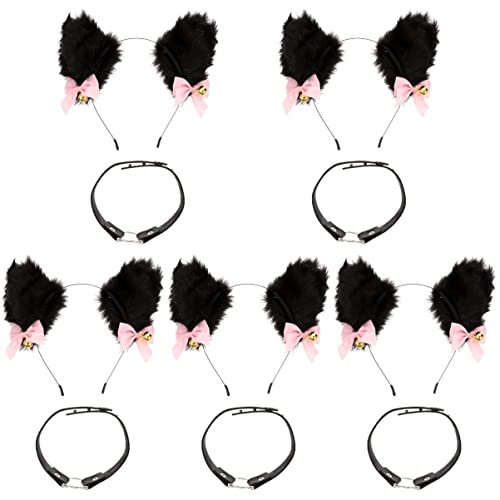 Beaupretty 5 Sätze Stirnband Mit Katzenohren Ohr Stirnband Halsband Aus Leder Plüsch-katzenohr-Haarband Plüsch Fuchsohren Stirnband Cosplay-Requisiten Tier Stoff Halloween Lieferungen von Beaupretty