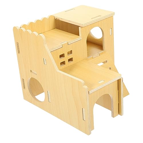 Beaupretty Hamsterhütte Hamster versteck Hamster House Hamsterspielplatz aus Holz Hamsterversteck Hütte Haustier Spielzeug Kleintierhaus Hamster-Mini-Nest Goldener Bär Schutz von Beaupretty