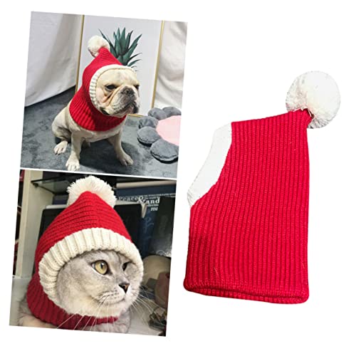 Beaupretty Kleine Tierstrickmütze Katze Handgemachte Wolle Stricken Warme Haustierbekleidung Katze Santa Cotume Hundekostüm Urlaub Hundekleidung Welpen-weihnachtsmütze Hündchen Warmer Hut von Beaupretty