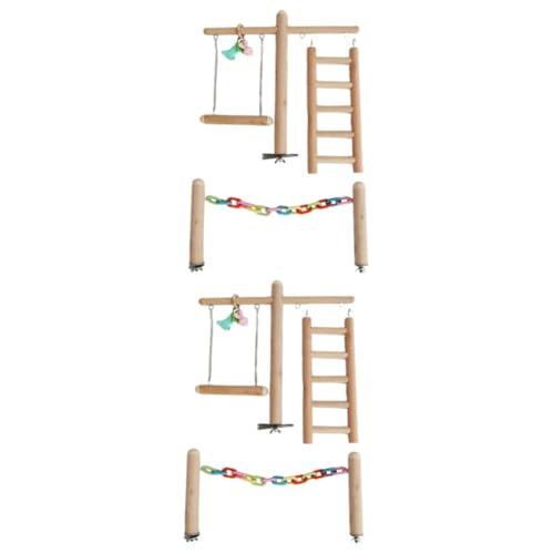 Beavorty 2 Sätze Vogelbissspielzeug Holzspielzeug Vogel Papagei Spielzeug Papageienbarsch Papageienkäfigspielzeug Spielzeuge Kauspielzeug Papageiennagespielzeug beissen die Schaukel Bambus von Beavorty