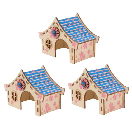 Beavorty Hasenspielzeug 3St Hamsterhaus Hamsterhütte Villa zusammenbauen kleines Nagerhaus Hamster holzspielzeug Spielzeuge Haustierzubehör Hamsterspielzeug Modellieren Holzhaus hölzern von Beavorty