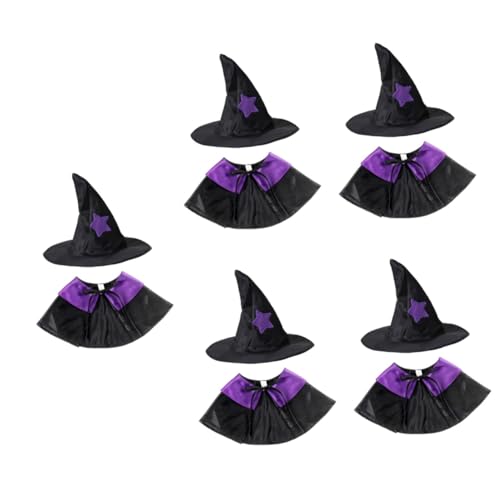 Beavorty 5 Sätze Halloween-umhang Hut Für Katze Zaubererwelpenumhang Halloween-hundekostüm Cosplay-Outfits Katzen-Halloween-kostüme Dekor Haustier Violett Kleidung Acryl von Beavorty