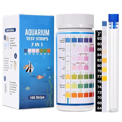 Bebapanda Aquarium Teststreifen 7 IN 1 Aquarium Wassertest: 100 Stück Teststreifen Aquarium für süßwasser Schnelle und Einfache für Chlor, pH, Nitrat, Nitrit, Gh, KH,Gesamtalkalität von Bebapanda