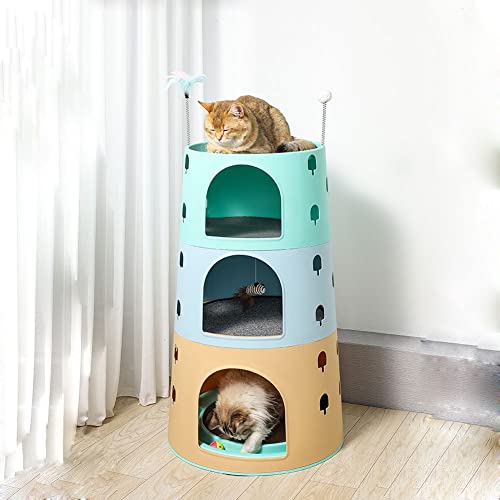 BebeXi katzenbaum Holz All-in-One-Kratzbaum, 82 cm großer Spielturm, für Hauskatze, Zwinger, Katzenmöbel, mehrschichtig von BebeXi