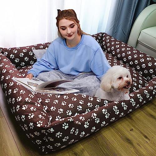 HYQHYX hundebett rund Waschbares menschliches Hundebett, 130 cm x 100 cm x 50 cm für Sie und Ihr Haustier, Kunststoff für Nickerchen und orthopädisches Hundebett(Color:1,Size:) von BebeXi