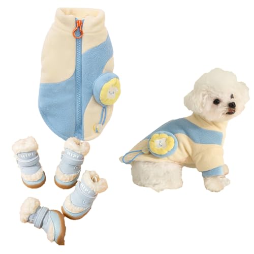 Pullover für Hunde Hundekleidung Herbst und Winter Warmer Innen- und Außenmantel aus verdickter, winddichter Baumwolle Teddy Bichon Pomeranian Zweibeinmantel Kleiner Hund(Size:L) von BebeXi