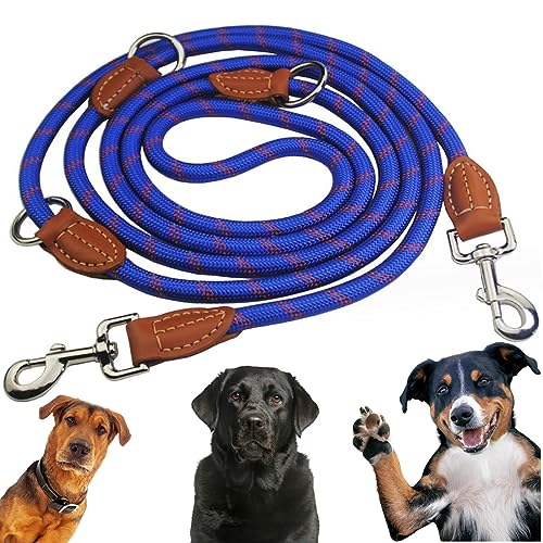 Bebochoi Hundeleine Große Hunde Doppelleine Reflektierend 3m Verstellbar, 1,3cm Dickes Geflochten Leine Hund mit Karabiner Bissfest, für Mittelgroße und Große Hunde Aller Größen, Blau von Bebochoi