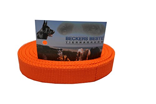 Beckers Beste Tiernahrung Nylonleine Ohne Schlaufe Nylon | Nylon Hundeleine | Nylon Arbeitsleine | Führleine | Trainingsleine | Signal Farben | Langlebig und Sehr Robust (1 m, Orange) von Beckers Beste Tiernahrung