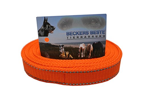 Beckers Beste Tiernahrung Nylonleine Ohne Schlaufe Nylon | Nylon Hundeleine | Nylon Arbeitsleine | Führleine | Trainingsleine | Signal Farben | Langlebig und Sehr Robust (3 m, Orange Reflektierend) von Beckers Beste Tiernahrung