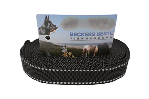 Beckers Beste Tiernahrung Nylonleine Ohne Schlaufe Nylon | Nylon Hundeleine | Nylon Arbeitsleine | Führleine | Trainingsleine | Signal Farben | Langlebig und Sehr Robust (4 m, Schwarz Reflektierend) von Beckers Beste Tiernahrung