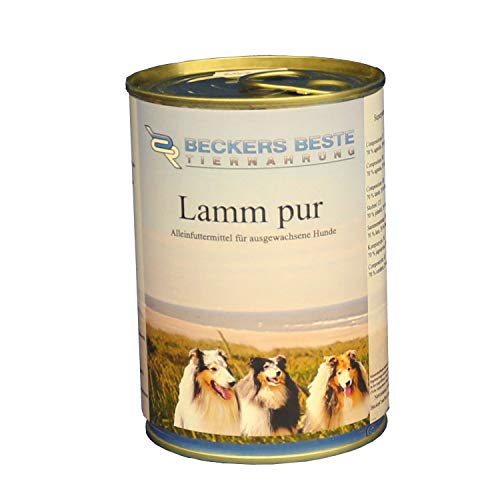 Beckers Beste Tiernahrung - getreidefrei Hundefutter Lamm pur 12x 410 g - Nassfutter für Hunde - Dosenfutter Allergie – Barf verzehrfertig- für große & kleine Hunde von Beckers Beste Tiernahrung