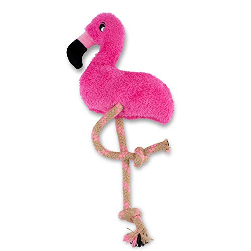 BECO PETS Hundespielzeug Fernando der Flamingo, stark, doppelt genähtes Tuch und Seil, interaktives Spielzeug mit Quietschelement, Medium, Rose von BECO PETS