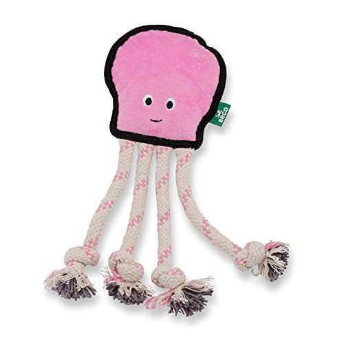 Beco Happy Octopus Hundespielzeug, Kauen, Apportieren, Quietschen und Ziehen, Doppelmaterial, doppelt genäht für Haltbarkeit, hergestellt aus 70% recycelten Materialien von Beco