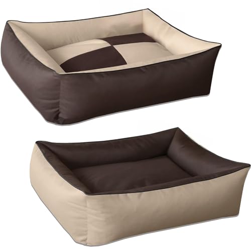 BedDog 2in1 Hundebett MAX Quattro, großes Hundekörbchen aus Cordura, waschbares Hundebett mit Rand, Hundesofa für drinnen, draußen, L, Melange, beige-braun von BedDog