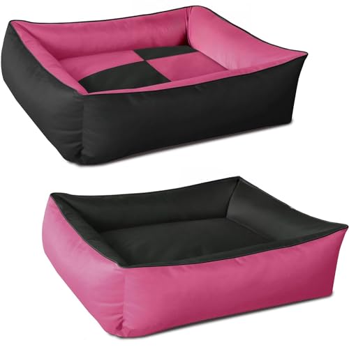 BedDog 2in1 Hundebett MAX QUATTRO, großes Hundekörbchen aus Cordura, waschbares Hundebett mit Rand, Hundesofa für drinnen, draußen, M, CANDY, pink-schwarz von BedDog