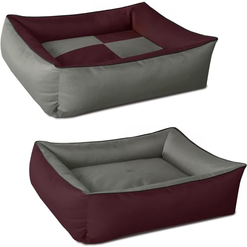 BedDog 2in1 Hundebett MAX Quattro, großes Hundekörbchen aus Cordura, waschbares Hundebett mit Rand, Hundesofa für drinnen, draußen, M, Cherry-Rock, Bordeaux-grau von BedDog