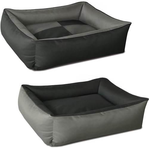 BedDog 2in1 Hundebett MAX Quattro, großes Hundekörbchen aus Cordura, waschbares Hundebett mit Rand, Hundesofa für drinnen, draußen, M, Rock-Flow, grau-anthrazit von BedDog