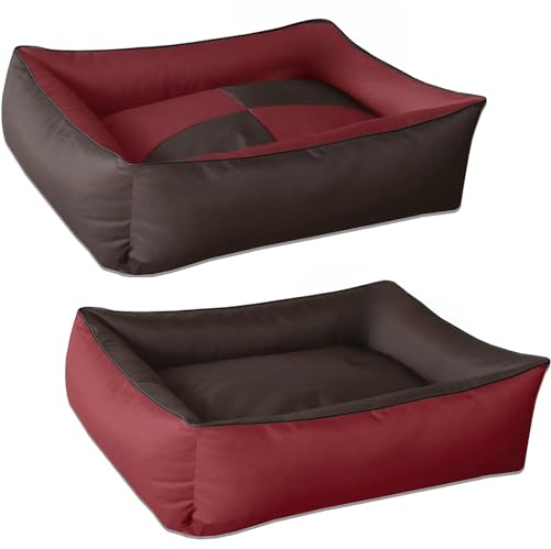 BedDog 2in1 Hundebett MAX Quattro, großes Hundekörbchen aus Cordura, waschbares Hundebett mit Rand, Hundesofa für drinnen, draußen, M, Sultan, braun-rot von BedDog