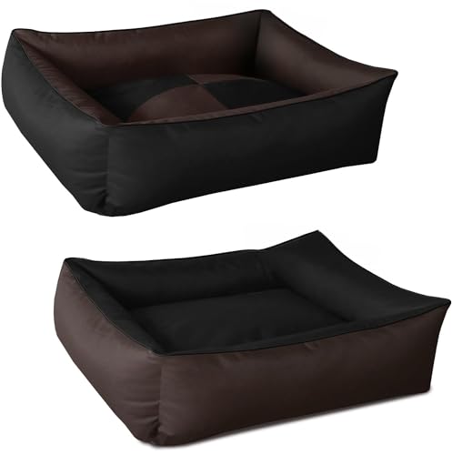 BedDog 2in1 Hundebett MAX Quattro, großes Hundekörbchen aus Cordura, waschbares Hundebett mit Rand, Hundesofa für drinnen, draußen, XL, Mocca, schwarz-braun von BedDog