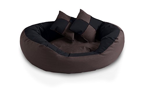 BedDog® 4in1 Hundebett SABA, Wende-Hunde-Kissen oval-rund, großes Hundekörbchen, abwischbares Hundebett mit Rand, für drinnen, draußen, L, Mocca, schwarz-braun von BedDog