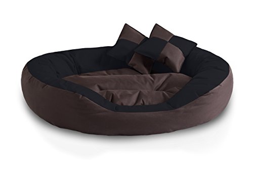 BedDog® 4in1 Hundebett SABA, Wende-Hunde-Kissen oval-rund, großes Hundekörbchen, abwischbares Hundebett mit Rand, für drinnen, draußen, XL, Mocca, schwarz-braun von BedDog