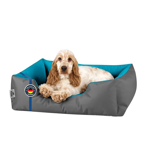 BedDog Hundebett LUPI, Hundekissen mit abziehbaren waschbaren Bezug, Hundekorb, Hundesofa, für kleine Hunde, S, grau-blau von BedDog