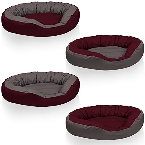 BedDog® Hundebett Sunny 4in1, großes Hundekörbchen aus Cordura, waschbares Hundebett mit Rand, Hundekissen oval-rund, für drinnen und draußen, XXXL, Cherry-Rock, Bordeaux-grau von BedDog