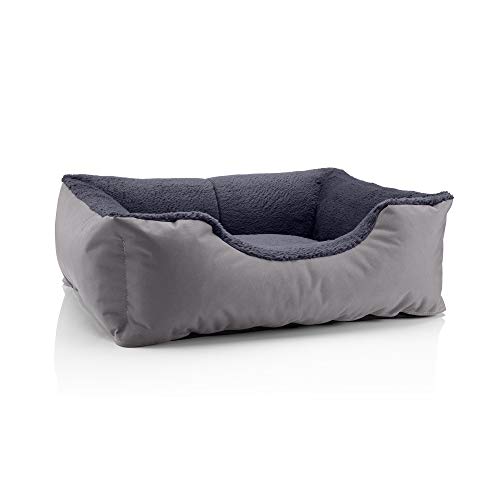 BedDog Hundebett Teddy, Hundesofa aus Cordura und Microfaser-Velours, waschbares Hundebett mit Rand, Hundekissen Vier-eckig, für drinnen, draußen, Größe M, grau-grau von BedDog