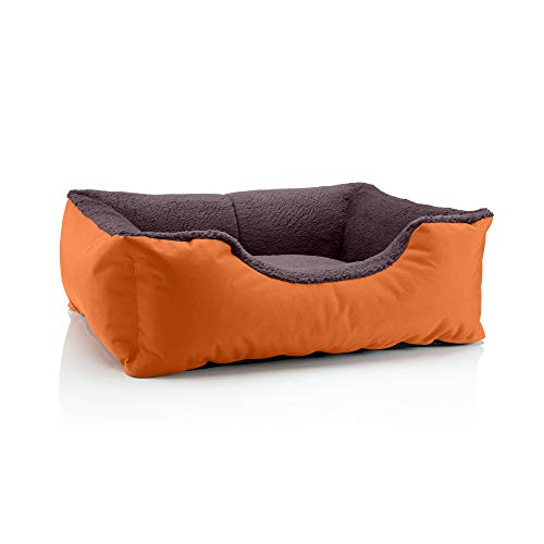 BedDog Hundebett Teddy, Hundesofa aus Cordura und Microfaser-Velours, waschbares Hundebett mit Rand, Hundekissen Vier-eckig, für drinnen, draußen, Größe M, orange-Brown von BedDog