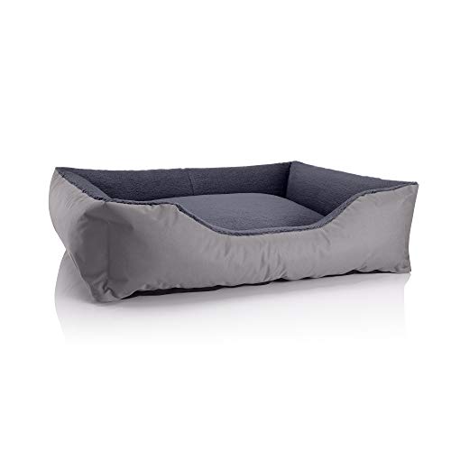 BedDog Hundebett Teddy, Hundesofa aus Cordura und Microfaser-Velours, waschbares Hundebett mit Rand, Hundekissen Vier-eckig, für drinnen, draußen, Größe XL, grau-grau von BedDog