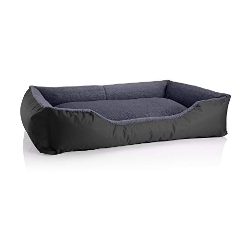 BedDog Hundebett Teddy, Hundesofa aus Cordura und Microfaser-Velours, waschbares Hundebett mit Rand, Hundekissen Vier-eckig, für drinnen, draußen, Größe XXXL, schwarz-grau von BedDog