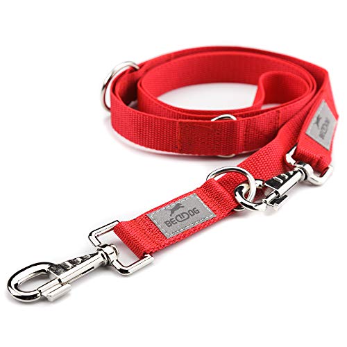 BedDog® Hundeleine Willy, verstellbar in 3 Längen, Doppel-Leine, Führ-Leine, Lauf-Leine, mittel-große und große Hunde, Gesamtlänge 3m - rot von BedDog