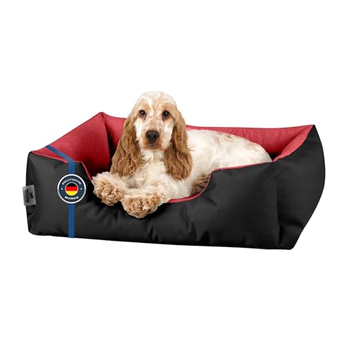 BedDog Hundebett LUPI, Hundekissen mit abziehbaren waschbaren Bezug, Hundekorb, Hundesofa, für kleine Hunde, M, schwarz-rot von BedDog