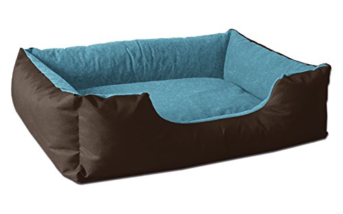 BedDog Hundebett LUPI, Hundekissen mit abziehbaren waschbaren Bezug, Hundekorb, Hundesofa, für kleine Hunde, S, braun-blau von BedDog