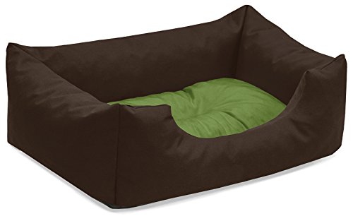 BedDog Hundebett Mimi, Hundesofa aus Cordura, Microfaser-Velours, waschbares Hundebett Vier-eckig mit Rand, Hundekissen für drinnen, draußen, S, braun-grün von BedDog