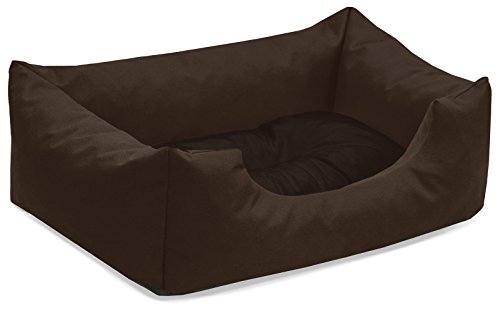 BedDog Hundebett Mimi, Hundesofa aus Cordura, Microfaser-Velours, waschbares Hundebett Vier-eckig mit Rand, Hundekissen für drinnen, draußen, S, braun von BedDog