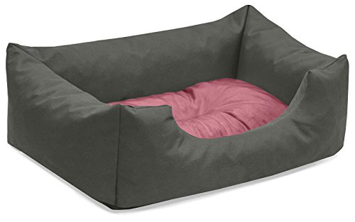 BedDog Hundebett Mimi, Hundesofa aus Cordura, Microfaser-Velours, waschbares Hundebett Vier-eckig mit Rand, Hundekissen für drinnen, draußen, S, grau-Rose von BedDog