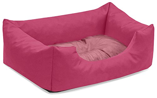 BedDog Hundebett Mimi, Hundesofa aus Cordura, Microfaser-Velours, waschbares Hundebett Vier-eckig mit Rand, Hundekissen für drinnen, draußen, S, pink-Rose von BedDog