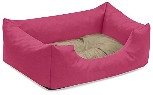 BedDog Hundebett Mimi, Hundesofa aus Cordura, Microfaser-Velours, waschbares Hundebett Vier-eckig mit Rand, Hundekissen für drinnen, draußen, S, pink-beige von BedDog