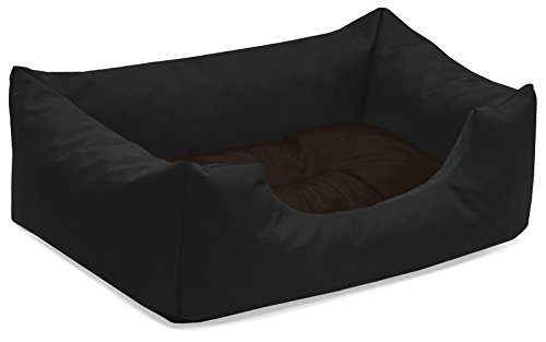 BedDog Hundebett Mimi, Hundesofa aus Cordura, Microfaser-Velours, waschbares Hundebett Vier-eckig mit Rand, Hundekissen für drinnen, draußen, S, schwarz-braun von BedDog