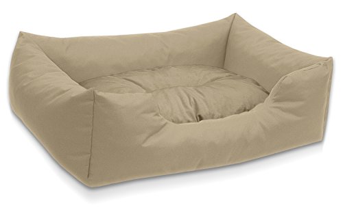 BedDog Hundebett Mimi, Hundesofa aus Cordura, Microfaser-Velours, waschbares Hundebett Vier-eckig mit Rand, Hundekissen für drinnen, draußen, XL, beige von BedDog