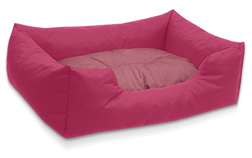 BedDog Hundebett Mimi, Hundesofa aus Cordura, Microfaser-Velours, waschbares Hundebett Vier-eckig mit Rand, Hundekissen für drinnen, draußen, XL, pink-Rose von BedDog