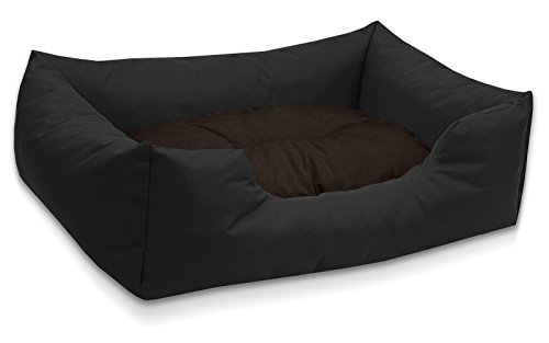 BedDog Hundebett Mimi, Hundesofa aus Cordura, Microfaser-Velours, waschbares Hundebett Vier-eckig mit Rand, Hundekissen für drinnen, draußen, XL, schwarz-braun von BedDog