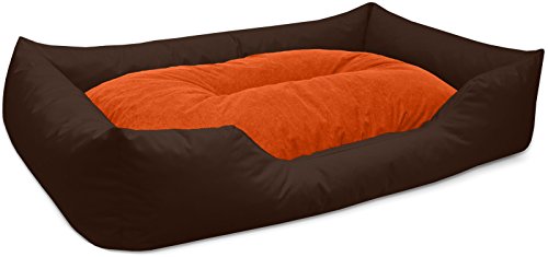 BedDog Hundebett Mimi, Hundesofa aus Cordura, Microfaser-Velours, waschbares Hundebett Vier-eckig mit Rand, Hundekissen für drinnen, draußen, XXXL, braun-orange von BedDog