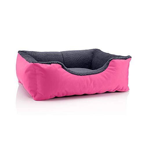 BedDog Hundebett Teddy, Hundesofa aus Cordura und Microfaser-Velours, waschbares Hundebett mit Rand, Hundekissen Vier-eckig, für drinnen, draußen, Größe M, pink-grau von BedDog