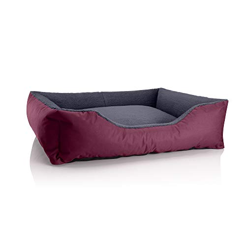 BedDog Hundebett Teddy, Hundesofa aus Cordura und Microfaser-Velours, waschbares Hundebett mit Rand, Hundekissen Vier-eckig, für drinnen, draußen, Größe XL, Bordeaux-grau von BedDog