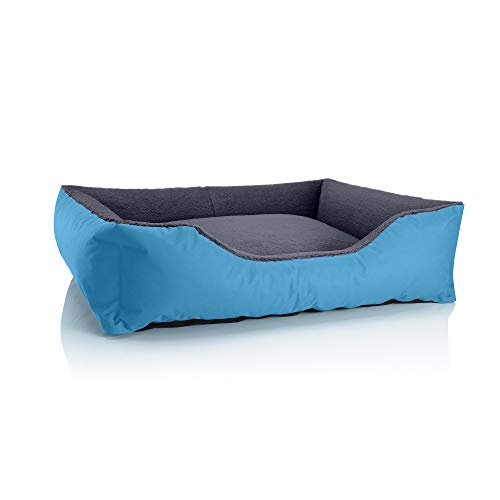 BedDog Hundebett Teddy, Hundesofa aus Cordura und Microfaser-Velours, waschbares Hundebett mit Rand, Hundekissen Vier-eckig, für drinnen, draußen, Größe XL, grau-blau von BedDog