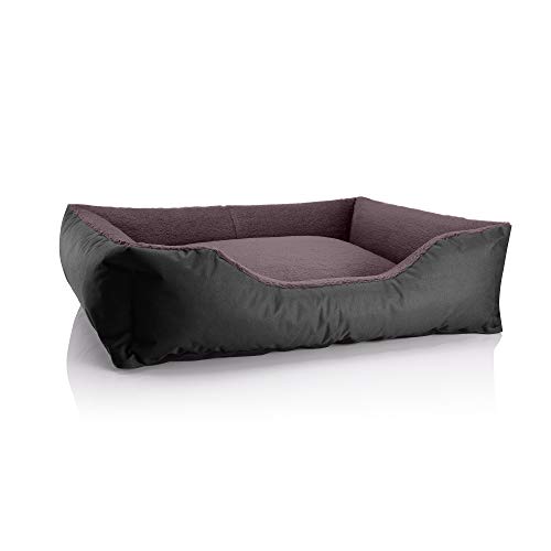 BedDog Hundebett Teddy, Hundesofa aus Cordura und Microfaser-Velours, waschbares Hundebett mit Rand, Hundekissen Vier-eckig, für drinnen, draußen, Größe XL, schwarz-braun von BedDog